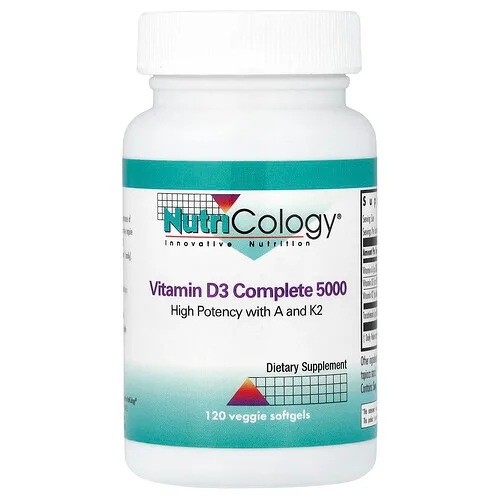 Nutricology, Vitamina D3 completa 5000, 120 cápsulas blandas vegetales